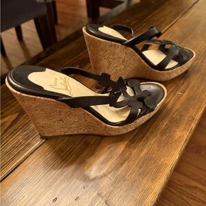 Christian Louboutin red bottom wedges! Size 38 with a 5” wedge. Black Leather!